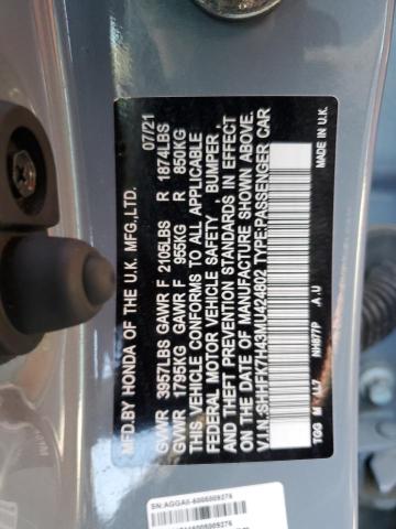 SHHFK7H43MU424802 - 2021 HONDA CIVIC SPORT 蓝色 照片 12