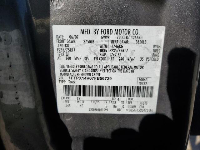 1FTPX14V07FB56729 - 2007 FORD F150 GRAY photo 12