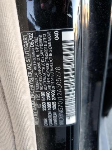 WDBNG70J12A305778 - 2002 MERCEDES-BENZ S 430 BLACK photo 12