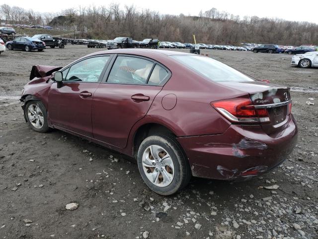 2HGFB2F50DH514811 - 2013 HONDA CIVIC LX BURGUNDY photo 2