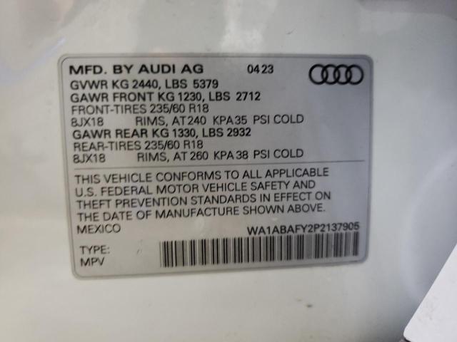 WA1ABAFY2P2137905 - 2023 AUDI Q5 PREMIUM 40 WHITE photo 12