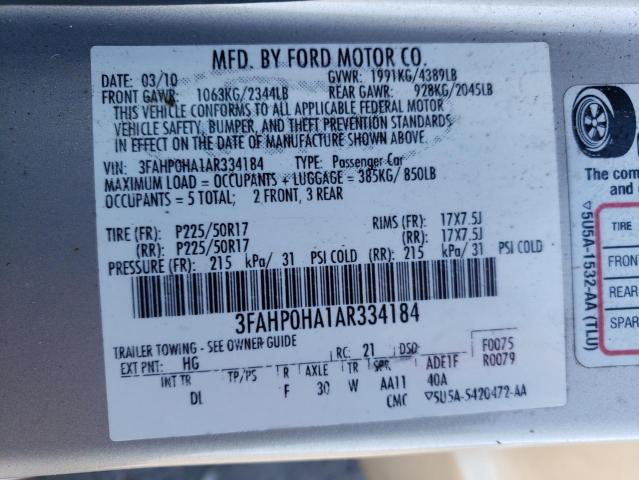 3FAHP0HA1AR334184 - 2010 FORD FUSION SE BEIGE photo 12