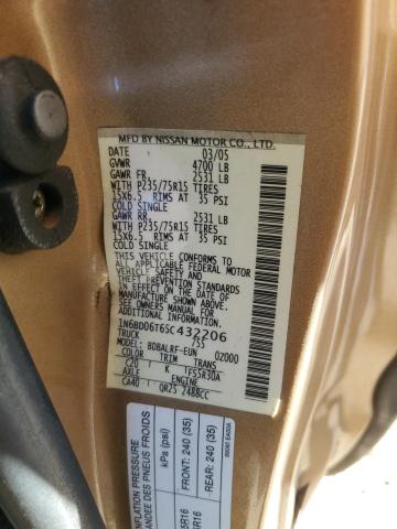 1N6BD06T65C432206 - 2005 NISSAN FRONTIER KING CAB XE GOLD photo 12