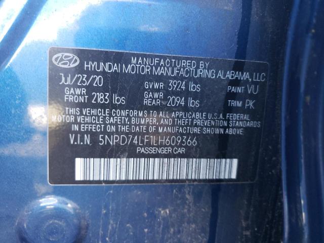 5NPD74LF1LH609366 - 2020 HYUNDAI ELANTRA SE BLUE photo 12