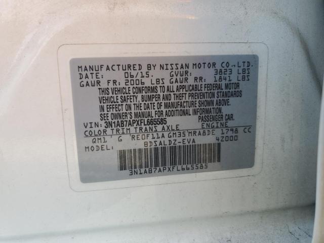 3N1AB7APXFL665585 - 2015 NISSAN SENTRA S WHITE photo 12