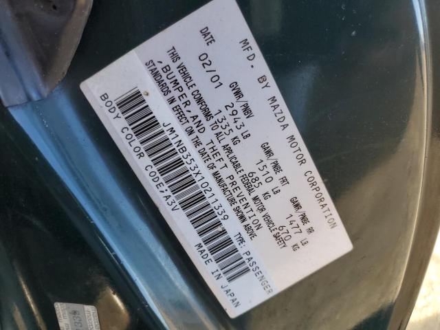 JM1NB353X10211339 - 2001 MAZDA MX-5 MIATA BASE GREEN photo 12