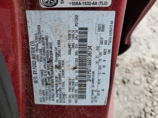 3FAFP071X6R139734 - 2006 FORD FUSION SE MAROON photo 12