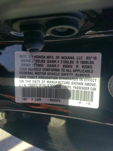 19XFC1F76JE200806 - 2018 HONDA CIVIC EXL შავი ფოტო 12
