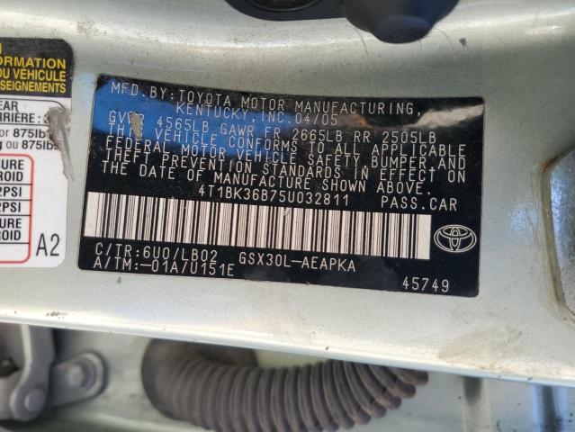 4T1BK36B75U032811 - 2005 TOYOTA AVALON XL GREEN photo 12