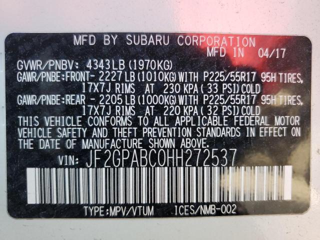 JF2GPABC0HH272537 - 2017 SUBARU CROSSTREK PREMIUM WHITE photo 14