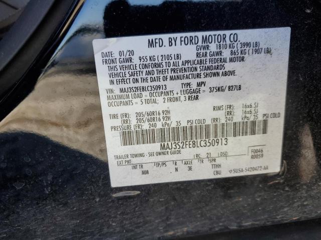 MAJ3S2FE8LC350913 - 2020 FORD ECOSPORT S BLACK photo 12