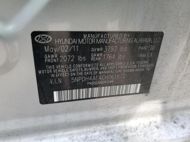 5NPDH4AE4CH061872 - 2012 HYUNDAI ELANTRA GLS SILVER photo 12