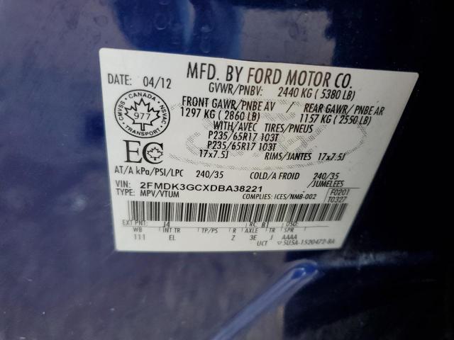 2FMDK3GCXDBA38221 - 2013 FORD EDGE SE BLUE photo 13