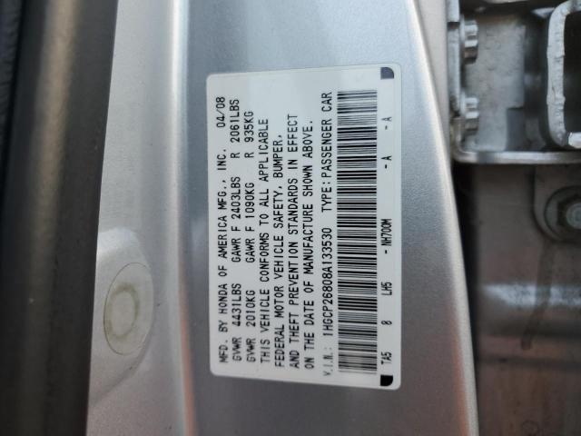 1HGCP26808A133530 - 2008 HONDA ACCORD EXL SILVER photo 13