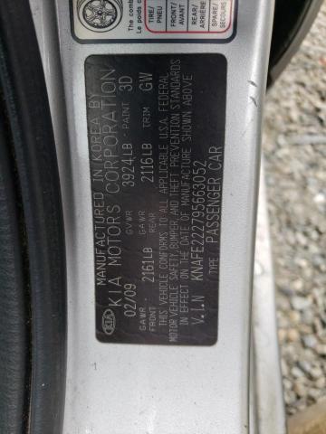 KNAFE222795663052 - 2009 KIA SPECTRA EX SILVER photo 13