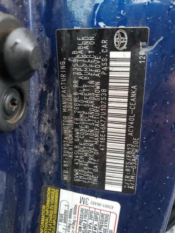 4T1BE46K77U107538 - 2007 TOYOTA CAMRY CE BLUE photo 12