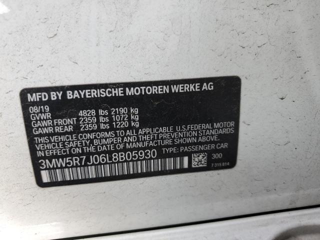 3MW5R7J06L8B05930 - 2020 BMW 330XI WHITE photo 13