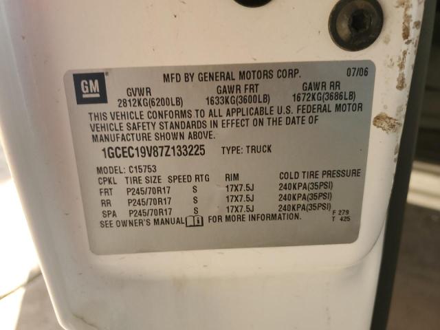 1GCEC19V87Z133225 - 2007 CHEVROLET SILVERADO C1500 CLASSIC WHITE photo 12
