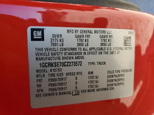 1GCRKSE70CZ273572 - 2012 CHEVROLET SILVERADO K1500 LT RED photo 12