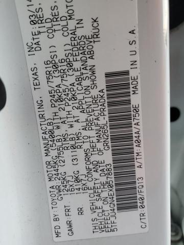 5TFJU4GN4EX057883 - 2014 TOYOTA TACOMA DOUBLE CAB PRERUNNER WHITE photo 12