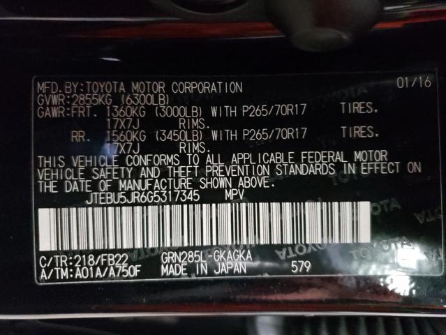 JTEBU5JR6G5317345 - 2016 TOYOTA 4RUNNER SR5/SR5 PREMIUM 黑色 照片 13