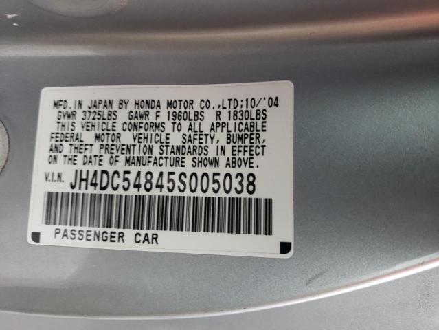 JH4DC54845S005038 - 2005 ACURA RSX GRAY photo 12