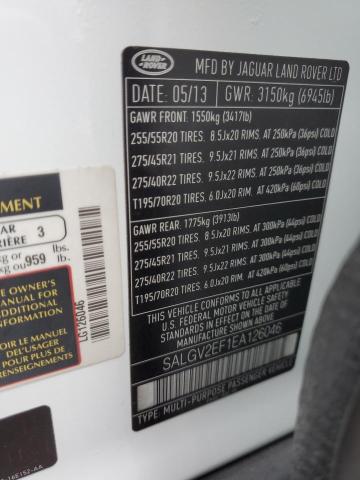 SALGV2EF1EA126046 - 2014 LAND ROVER RANGE ROVE AUTOBIOGRAPHY WHITE photo 12