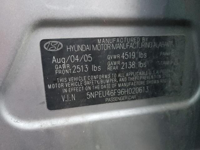 5NPEU46F96H020613 - 2006 HYUNDAI SONATA GLS SILVER photo 12