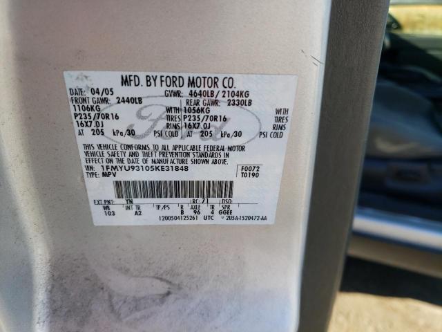 1FMYU93105KE31848 - 2005 FORD ESCAPE XLT SILVER photo 12