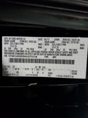 1FMCU0GD5HUD75134 - 2017 FORD ESCAPE SE BLACK photo 13