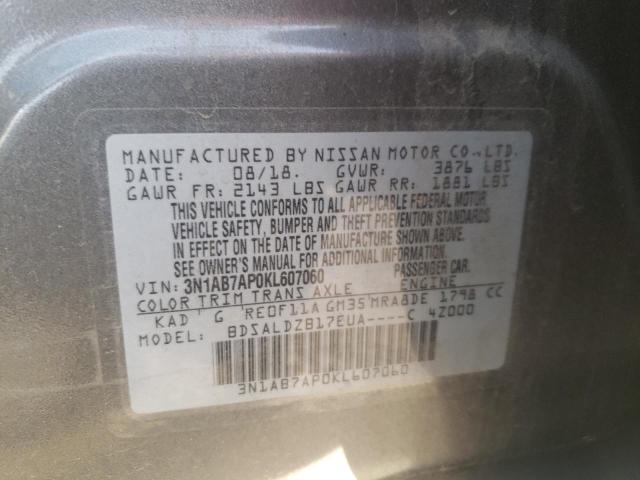 3N1AB7AP0KL607060 - 2019 NISSAN SENTRA S SILVER photo 13