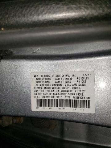 1HGCR2F39HA173572 - 2017 HONDA ACCORD LX SILVER photo 12