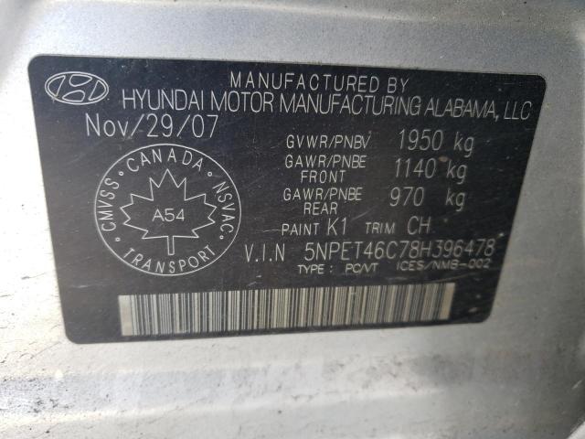 5NPET46C78H396478 - 2008 HYUNDAI SONATA GLS SILVER photo 12