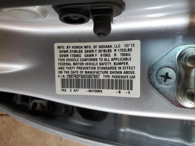 19XFB2F55EE007057 - 2014 HONDA CIVIC LX SILVER photo 12