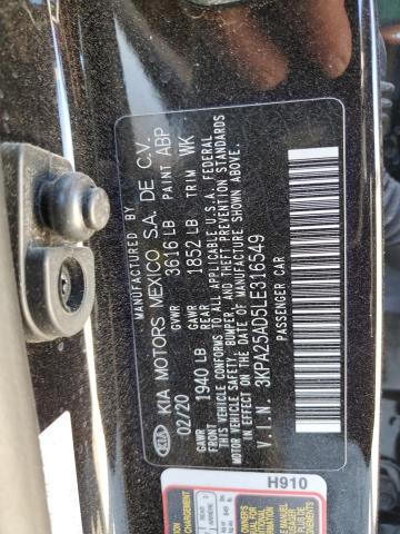 3KPA25AD5LE316549 - 2020 KIA RIO LX BLACK photo 13