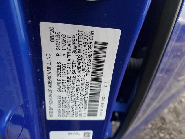 19UUB6F57MA000547 - 2021 ACURA TLX TECH A BLUE photo 12
