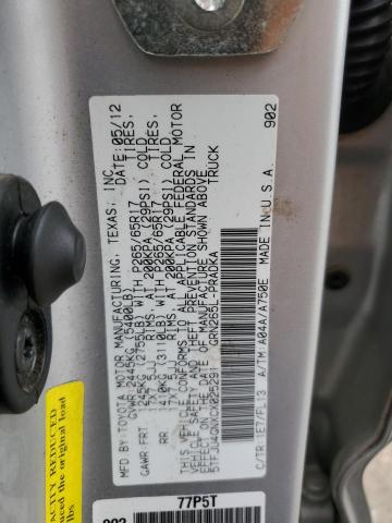 5TFJU4GNXCX025291 - 2012 TOYOTA TACOMA DOUBLE CAB PRERUNNER SILVER photo 12