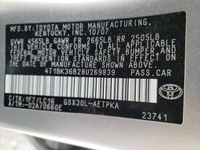 4T1BK36B28U269839 - 2008 TOYOTA AVALON XL SILVER photo 12