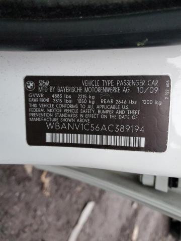 WBANV1C56AC389194 - 2010 BMW 528 XI WHITE photo 12