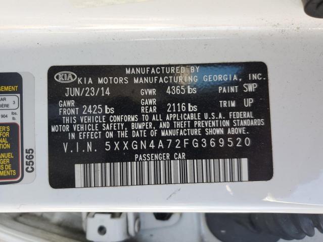 5XXGN4A72FG369520 - 2015 KIA OPTIMA EX WHITE photo 13