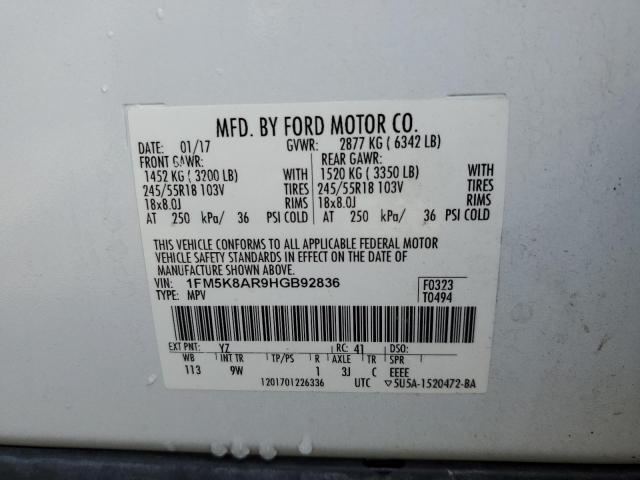 1FM5K8AR9HGB92836 - 2017 FORD EXPLORER POLICE INTERCEPTOR თეთრი ფოტო 12