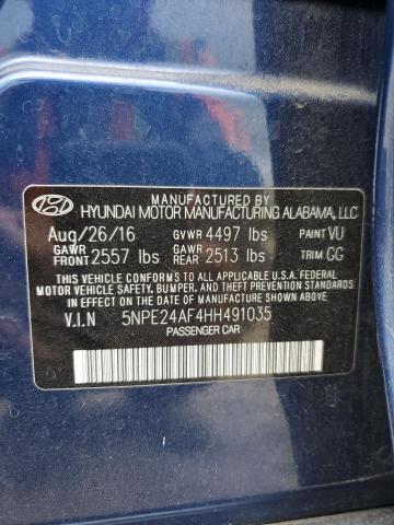 5NPE24AF4HH491035 - 2017 HYUNDAI SONATA SE BLUE photo 12