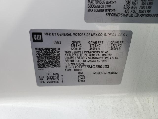 3GTU9FET5MG350433 - 2021 GMC SIERRA K1500 DENALI WHITE photo 12