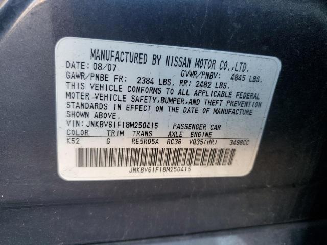 JNKBV61F18M250415 - 2008 INFINITI G35 BLUE photo 12