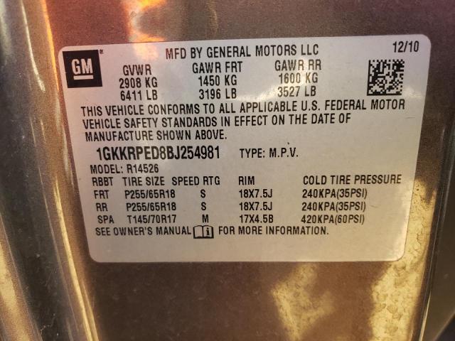 1GKKRPED8BJ254981 - 2011 GMC ACADIA SLE GRAY photo 14