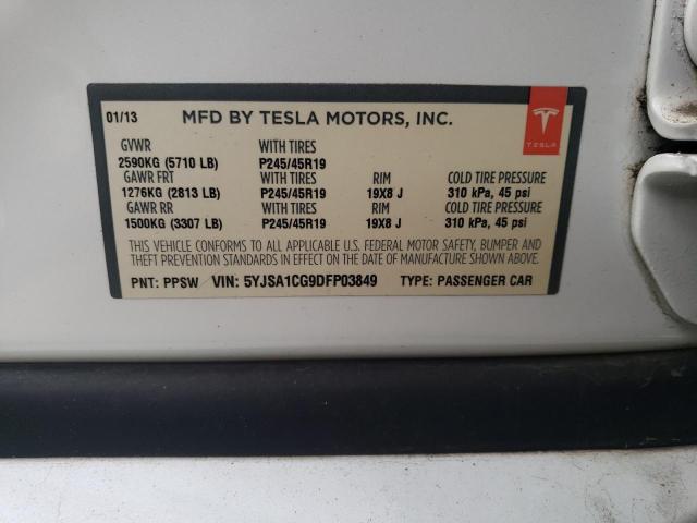 5YJSA1CG9DFP03849 - 2013 TESLA MODEL S თეთრი ფოტო 12