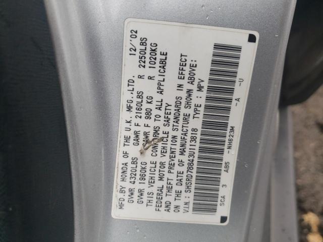 SHSRD78843U113818 - 2003 HONDA CR-V EX SILVER photo 13