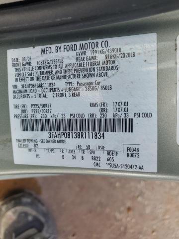 3FAHP08138R111834 - 2008 FORD FUSION SEL GREEN photo 12