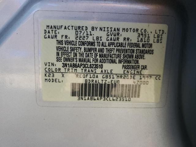 3N1AB6AP3CL623510 - 2012 NISSAN SENTRA 2.0 SILVER photo 12