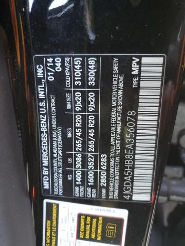 4JGDA5HB8EA356078 - 2014 MERCEDES-BENZ ML 350 4MATIC BLACK photo 13